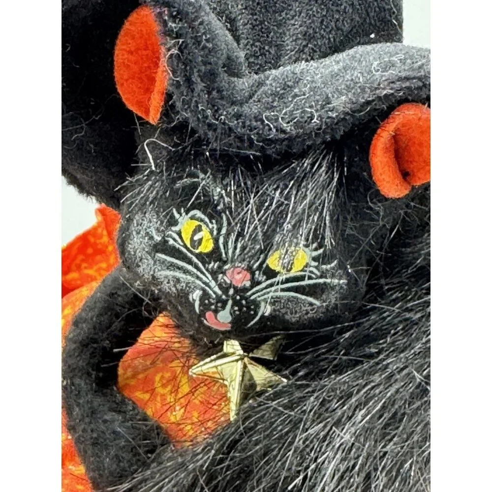 Annalee Moonlight Witch Hat Black Cat Orange‎ Pillow Halloween 2009
